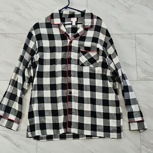 Wondershop Black and White Plaid Men's Pajama Shirt with Red Trim